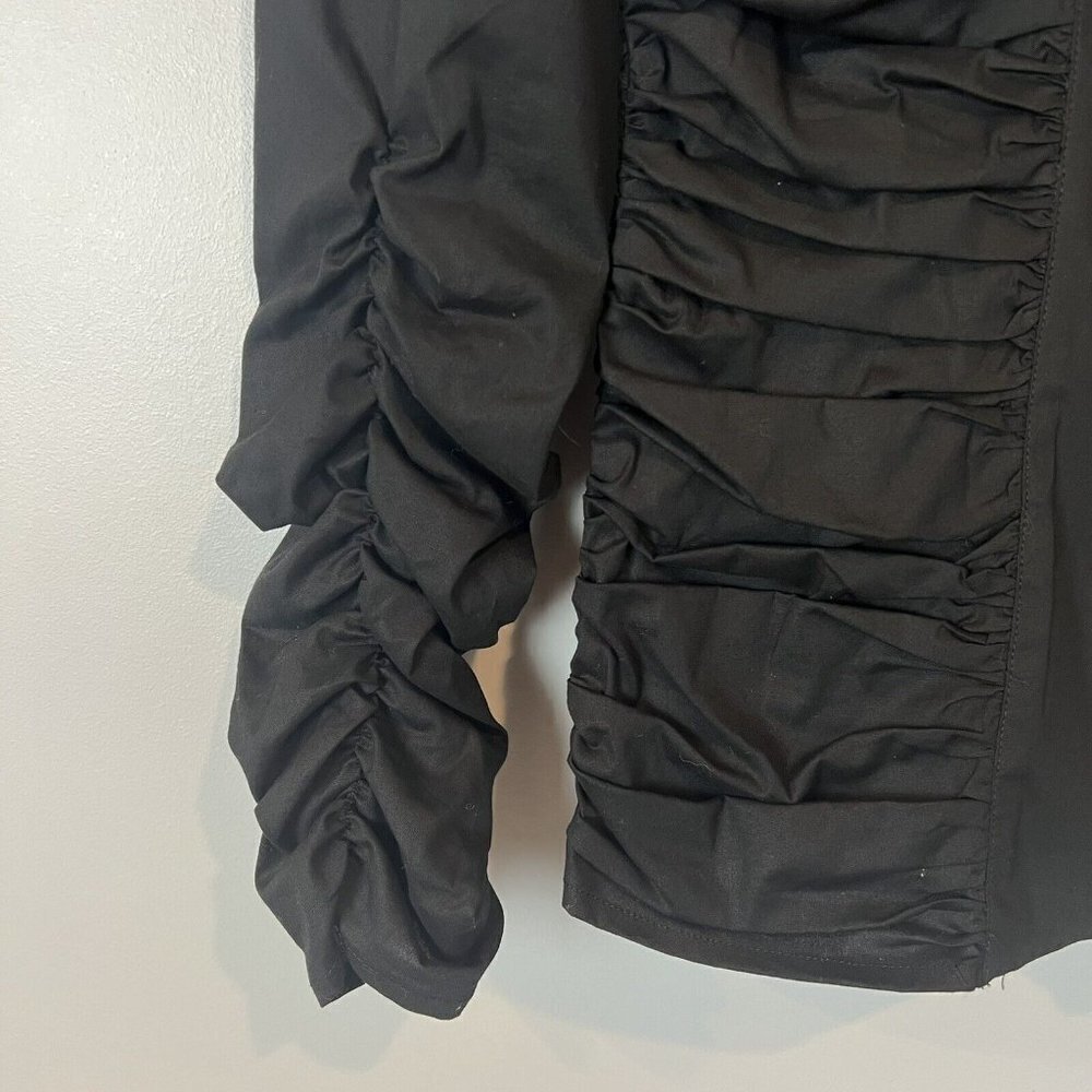 Ravel Black Emo Blouse Ruching Zipper Front Long Sleeve Small Dark Grunge NWT - Picture 3 of 9